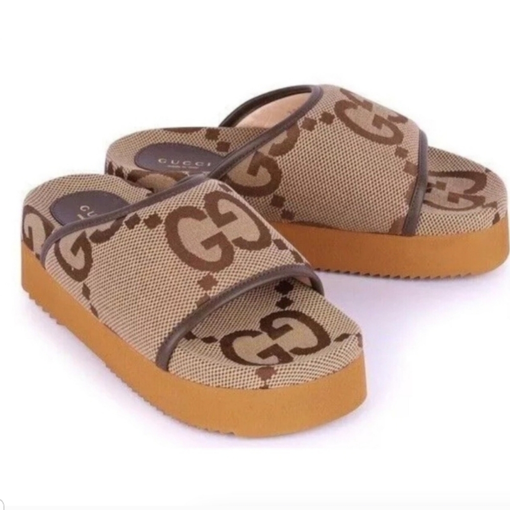 Gucci Jumbo GG Monogram Platform Slides Sandals Shoes